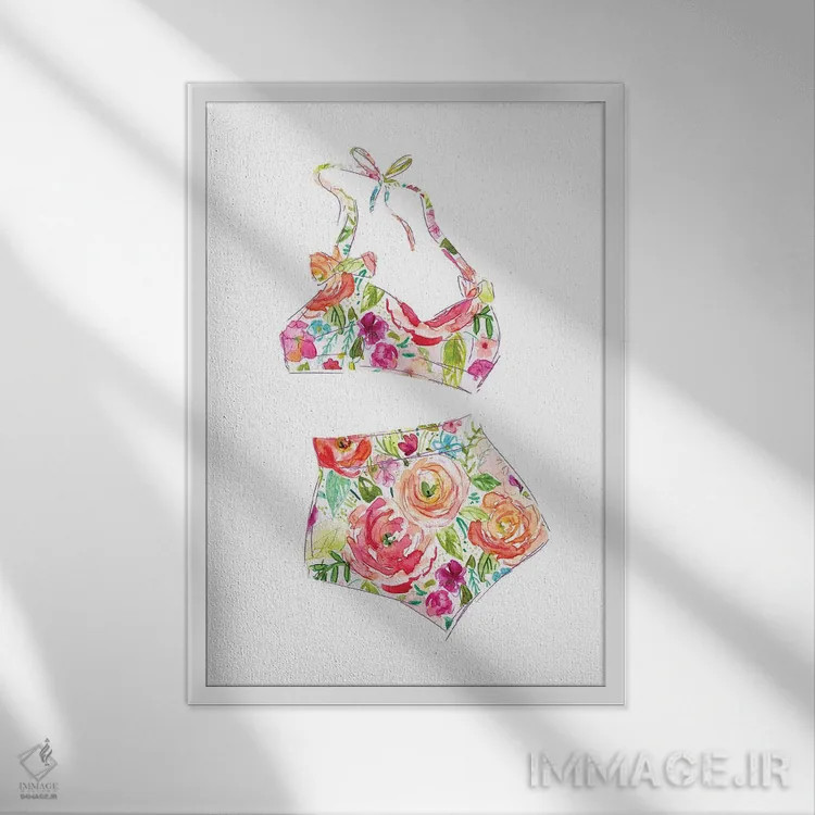 تابلو دکوراتیو مایوی ساحلی گرمسیری شماره ۳ اثر کارول رابینسون - نمای قابدار سفید