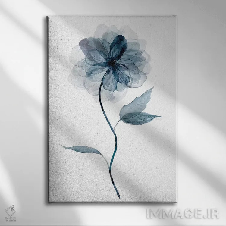 تابلو مینیمال گل های نیلی ۱ اثر کارول رابینسون - نمای روبهرو روی دیوار