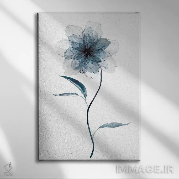 تابلو مینیمال گل های نیلی ۲ اثر کارول رابینسون - نمای روبهرو روی دیوار