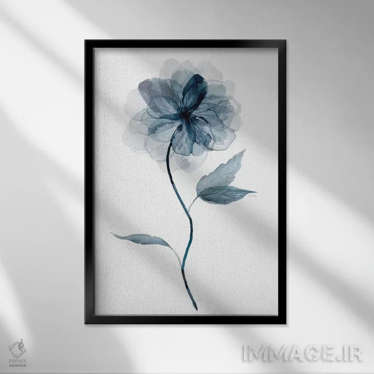 تابلو مینیمال گل های نیلی ۱ اثر کارول رابینسون - نمای قابدار مشکی