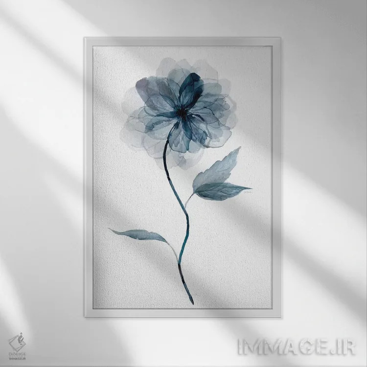 تابلو مینیمال گل های نیلی ۱ اثر کارول رابینسون - نمای قابدار سفید