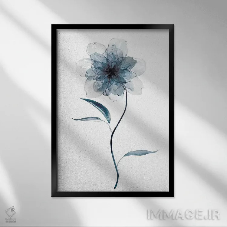 تابلو مینیمال گل های نیلی ۲ اثر کارول رابینسون - نمای قابدار مشکی