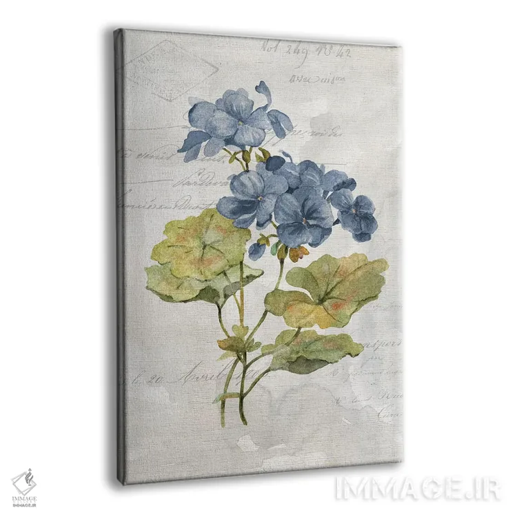 تابلو مدرن شمعدانی پارچه کتان آبی اثر کارول رابینسون - نمای پرسپکتیو محصول