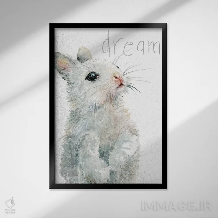تابلو دکوراتیو خرگوش بچه پشمالوی جنگلی اثر کارول رابینسون - نمای قابدار مشکی