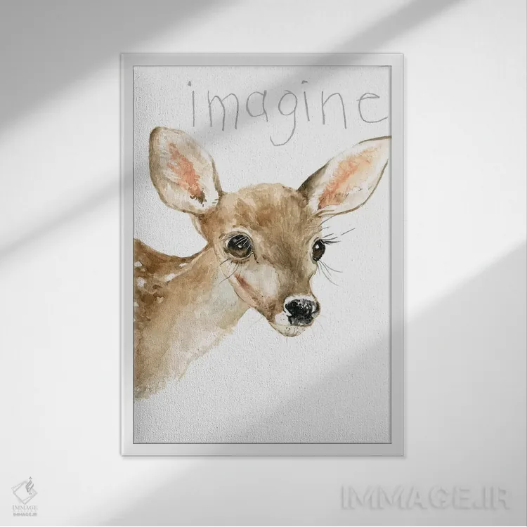 تابلو دکوراتیو گوزن بچه پشمالوی جنگلی اثر کارول رابینسون - نمای قابدار سفید