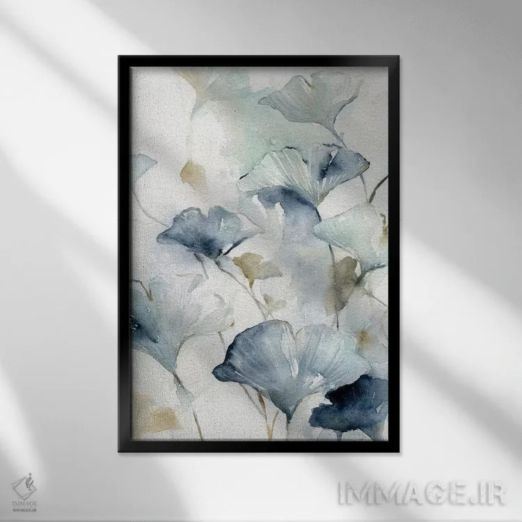 تابلو دکوراتیو جینکوی نیلی ۲ اثر کارول رابینسون - نمای قابدار مشکی