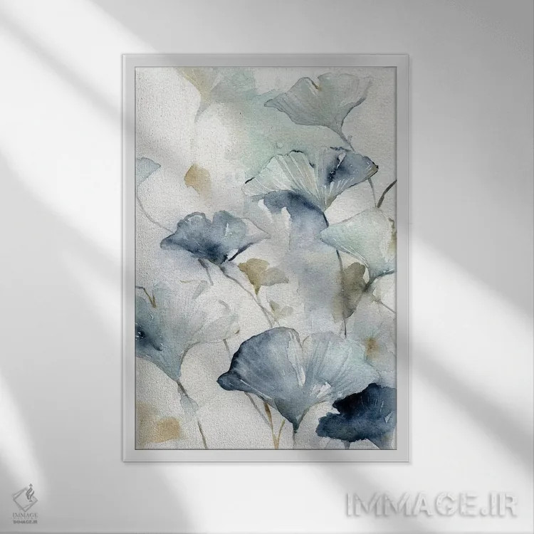تابلو دکوراتیو جینکوی نیلی ۲ اثر کارول رابینسون - نمای قابدار سفید