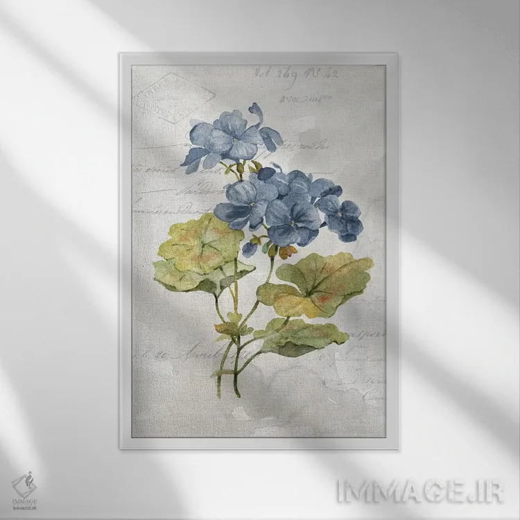 تابلو مدرن شمعدانی پارچه کتان آبی اثر کارول رابینسون - نمای قابدار سفید