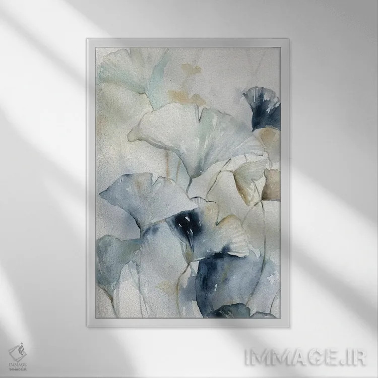 تابلو دکوراتیو جینکوی نیلی ۱ اثر کارول رابینسون - نمای قابدار سفید