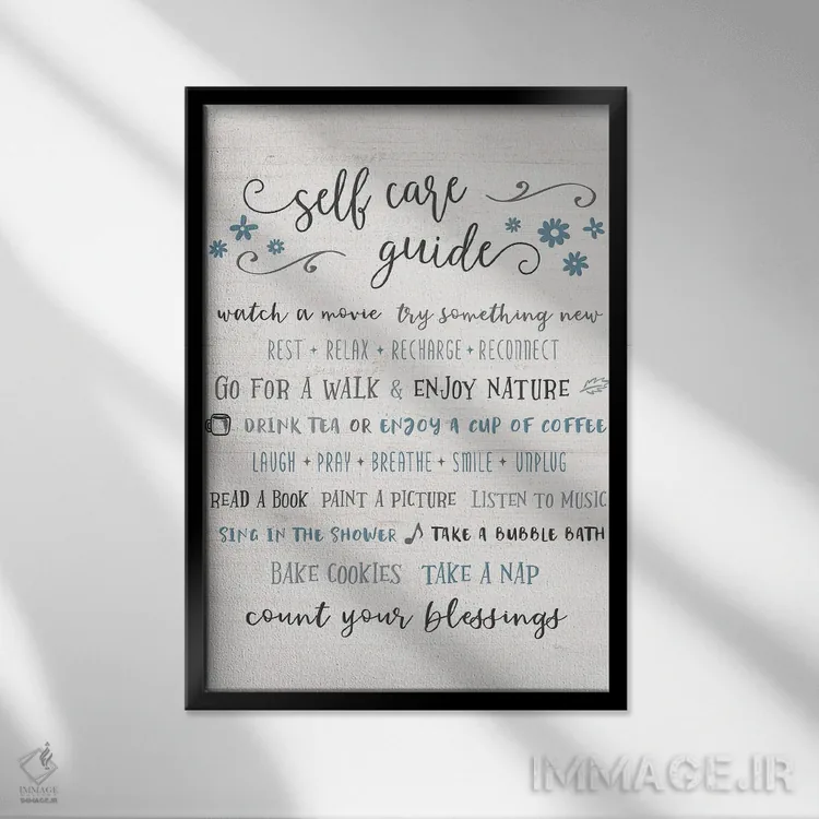 تابلو مدرن راهنمای مراقبت از خود اثر ناتالی کارپنتری - نمای قابدار مشکی