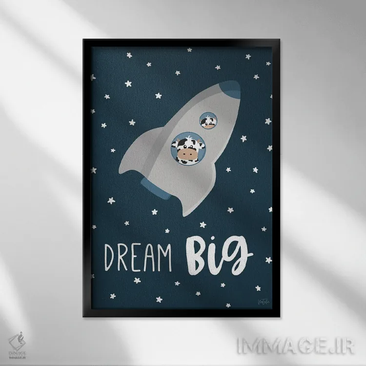 تابلو دکوراتیو گاو در فضا ۱ اثر ناتالی کارپنتری - نمای قابدار مشکی