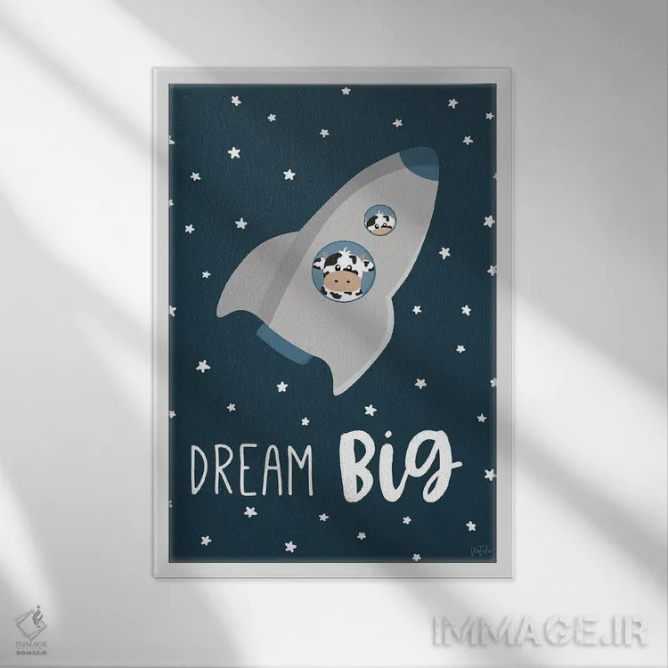 تابلو دکوراتیو گاو در فضا ۱ اثر ناتالی کارپنتری - نمای قابدار سفید