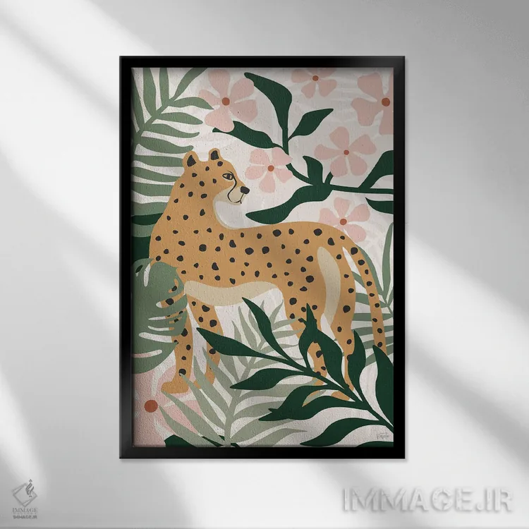 تابلو دکوراتیو گربه جنگلی ۱ اثر ناتالی کارپنتری - نمای قابدار مشکی