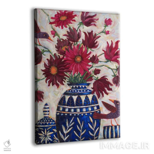 تابلو دکوراتیو سمفونی در جگری و آبی کبالت اثر سیندی رول - نمای پرسپکتیو محصول