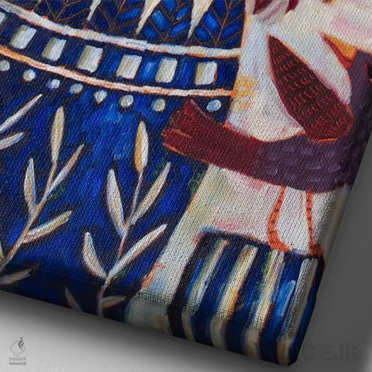 تابلو دکوراتیو سمفونی در جگری و آبی کبالت اثر سیندی رول - نمای نزدیک بافت بوم