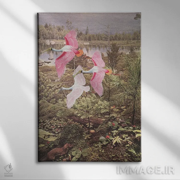 تابلو دکوراتیو پرواز نوک قاشقی ها اثر کاسیا بک - نمای روبهرو روی دیوار