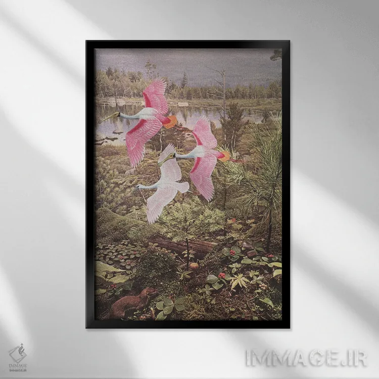 تابلو دکوراتیو پرواز نوک قاشقی ها اثر کاسیا بک - نمای قابدار مشکی