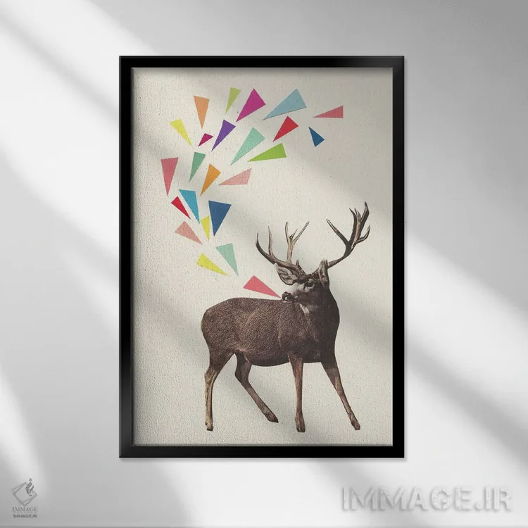 تابلو دکوراتیو گوزن آوازخوان اثر کاسیا بک - نمای قابدار مشکی