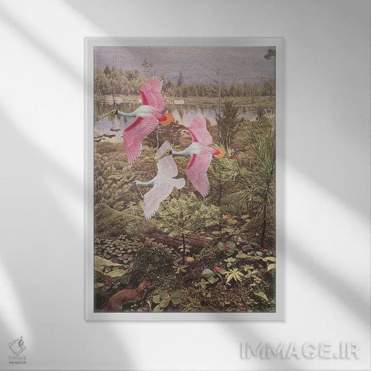 تابلو دکوراتیو پرواز نوک قاشقی ها اثر کاسیا بک - نمای قابدار سفید