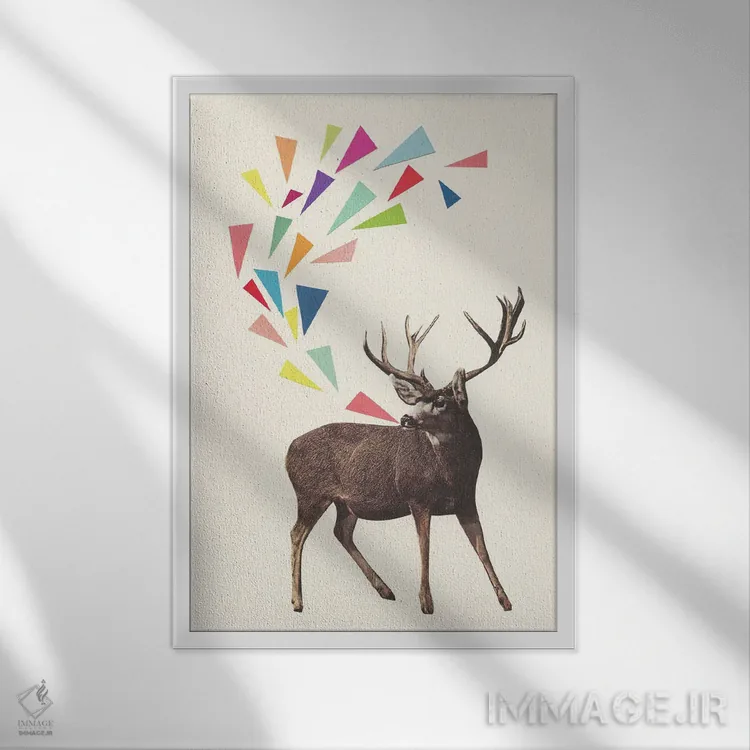 تابلو دکوراتیو گوزن آوازخوان اثر کاسیا بک - نمای قابدار سفید