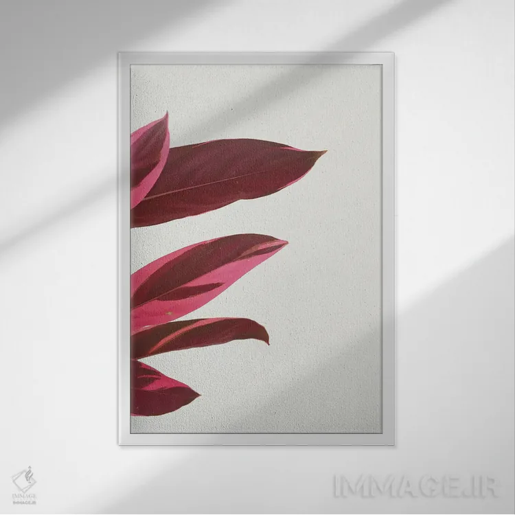 تابلو دکوراتیو برگ های قرمز یک اثر کاسیا بک - نمای قابدار سفید