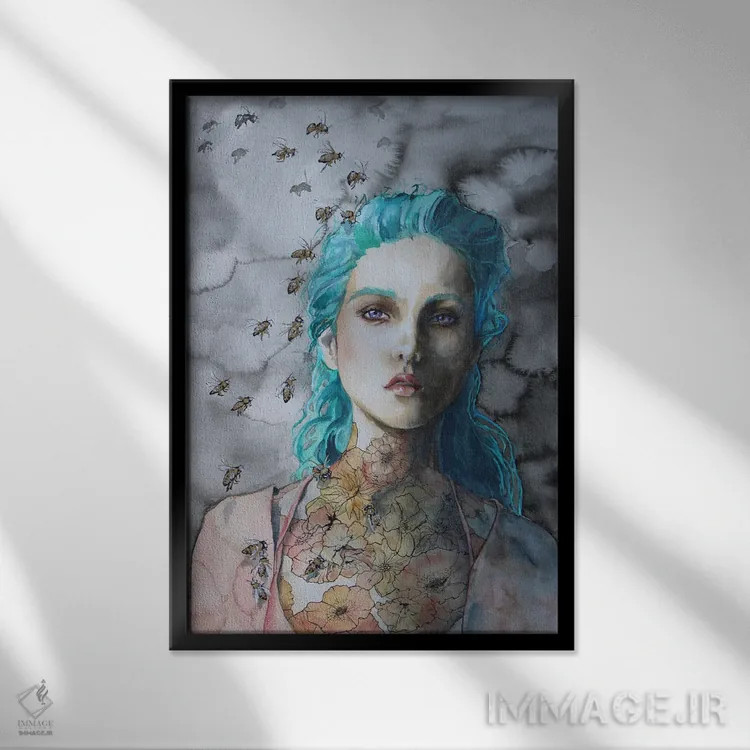 تابلو دکوراتیو زنبورها اثر کریس جیمز - نمای قابدار مشکی