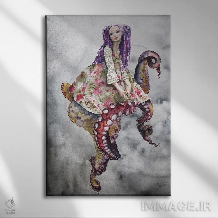 تابلو دکوراتیو دختر هشت پا اثر کریس جیمز - نمای روبهرو روی دیوار