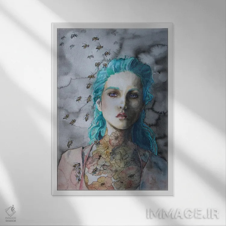 تابلو دکوراتیو زنبورها اثر کریس جیمز - نمای قابدار سفید