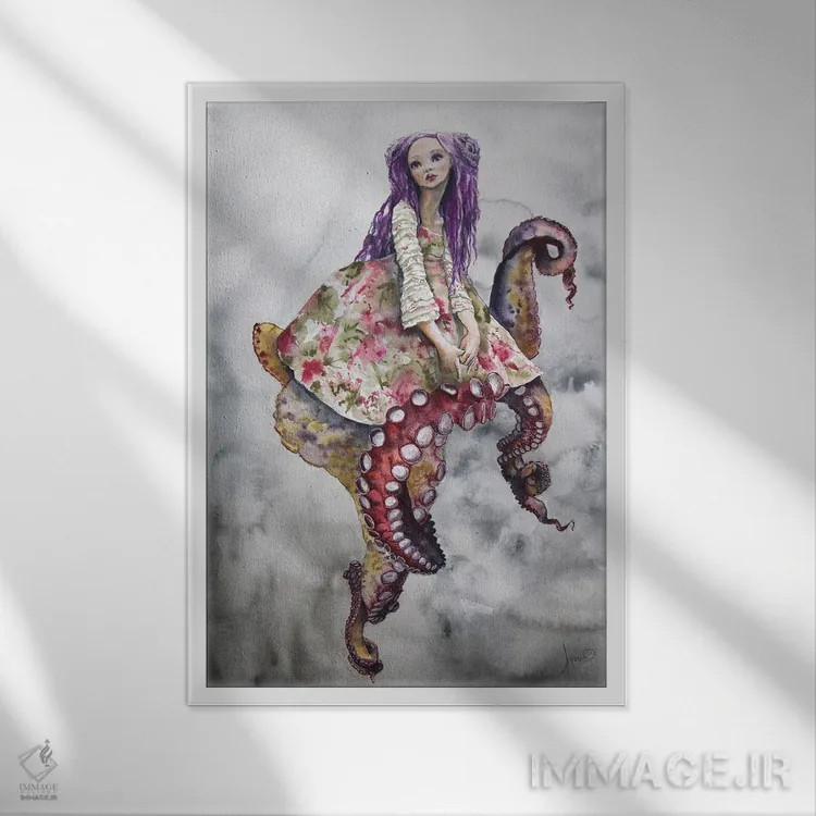 تابلو دکوراتیو دختر هشت پا اثر کریس جیمز - نمای قابدار سفید