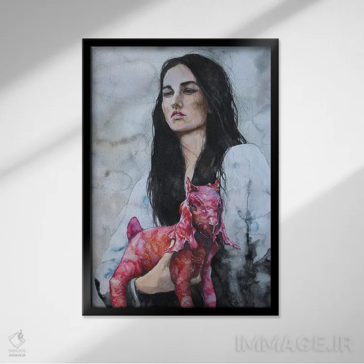 تابلو دکوراتیو آوریل و آستین اثر کریس جیمز - نمای قابدار مشکی