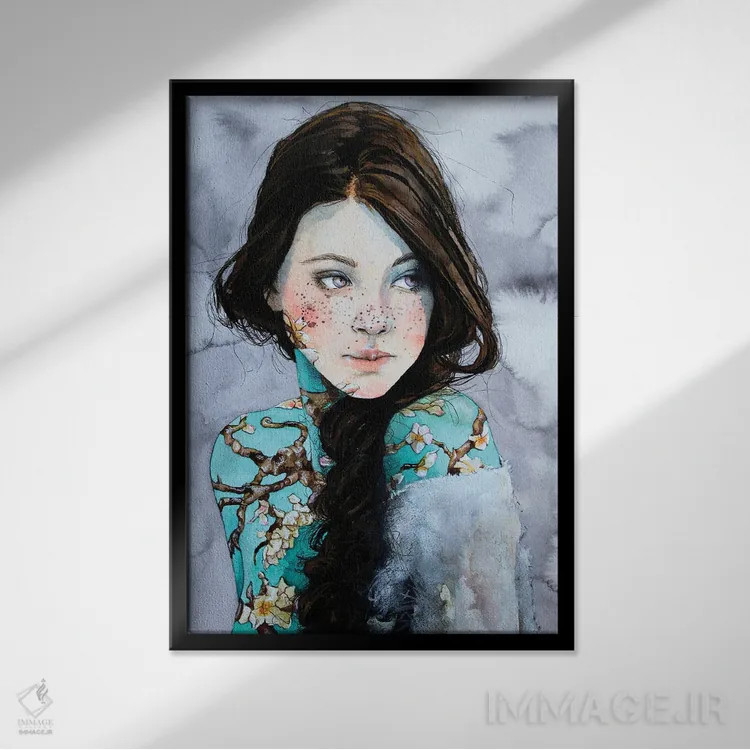 تابلو دکوراتیو شکوفه بادام اثر کریس جیمز - نمای قابدار مشکی