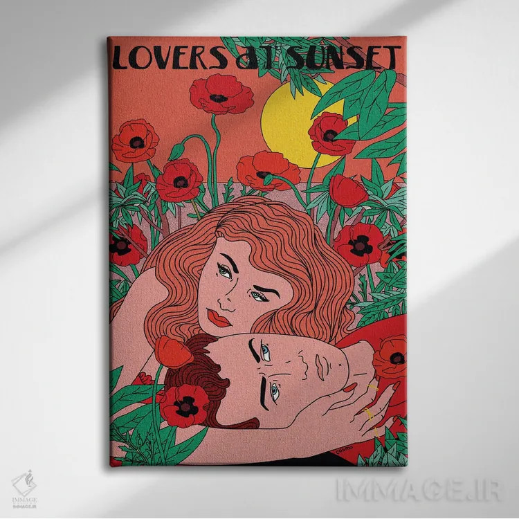تابلو دکوراتیو عاشقان هنگام غروب اثر کازمو - نمای روبهرو روی دیوار