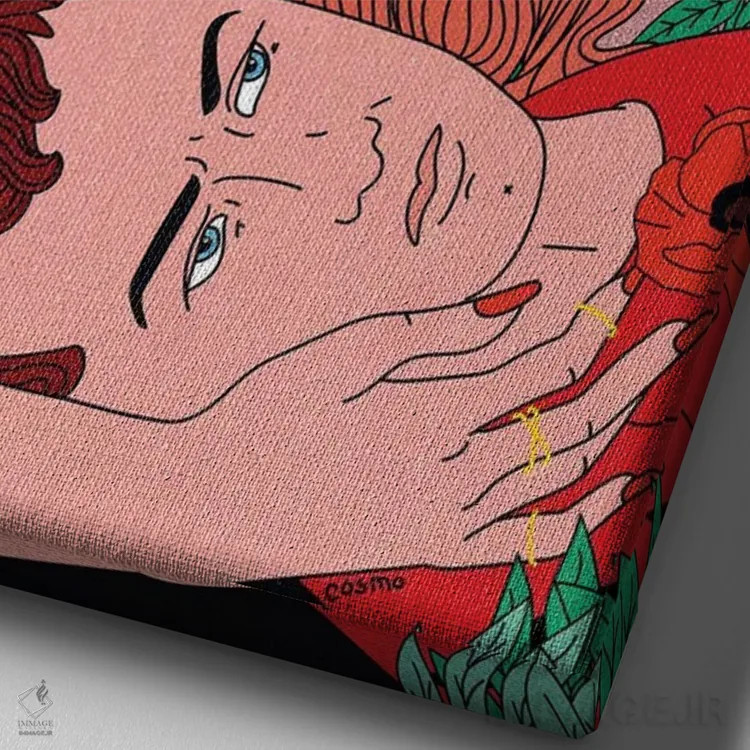 تابلو دکوراتیو عاشقان هنگام غروب اثر کازمو - نمای نزدیک بافت بوم