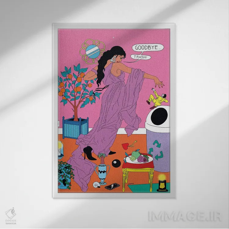 تابلو دکوراتیو خداحافظی با زباله اثر کازمو - نمای قابدار سفید