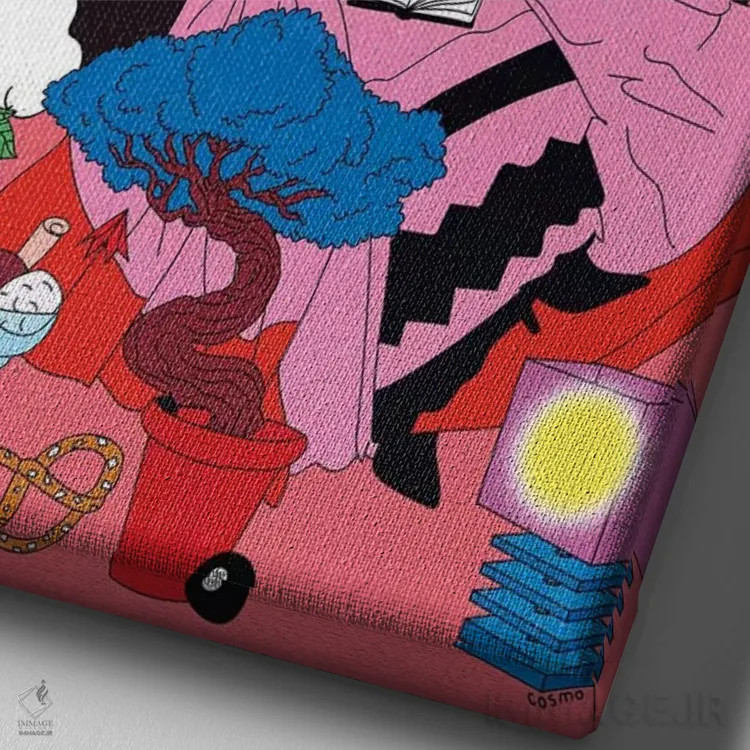 تابلو دکوراتیو گربه ای که دراز کشیده اثر کازمو - نمای نزدیک بافت بوم