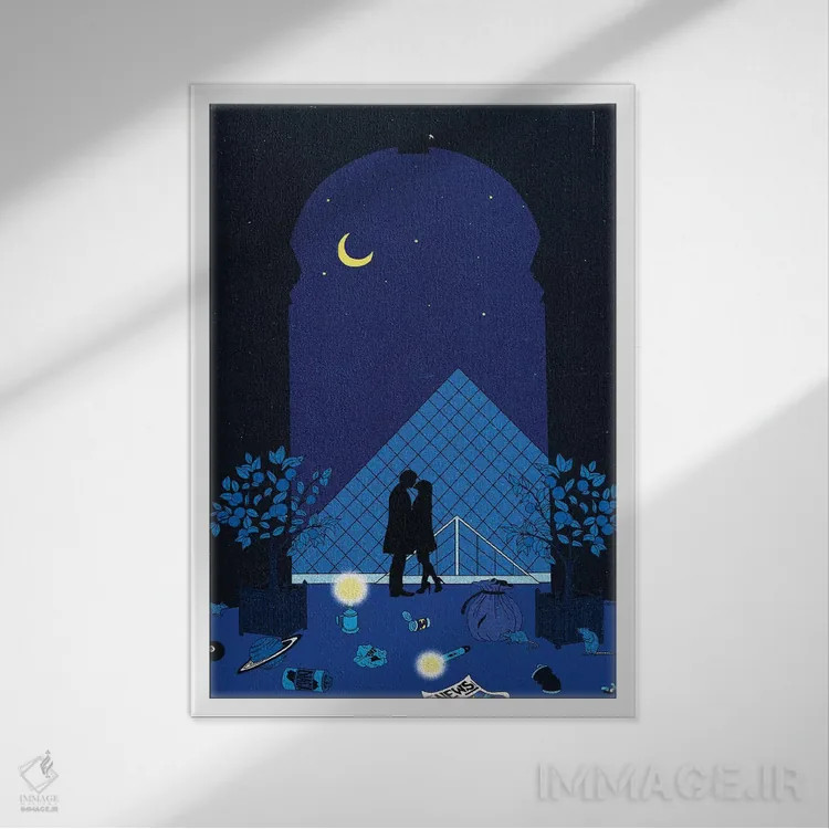 تابلو دکوراتیو نیمه شب در پاریس اثر کازمو - نمای قابدار سفید