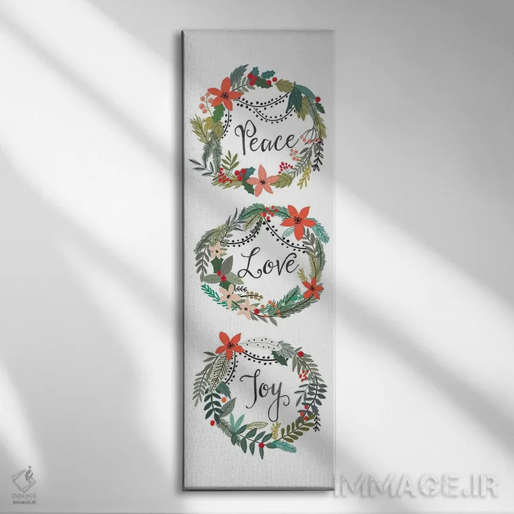 تابلو دکوراتیو صلح، عشق، شادی اثر میا چارو - نمای روبهرو روی دیوار