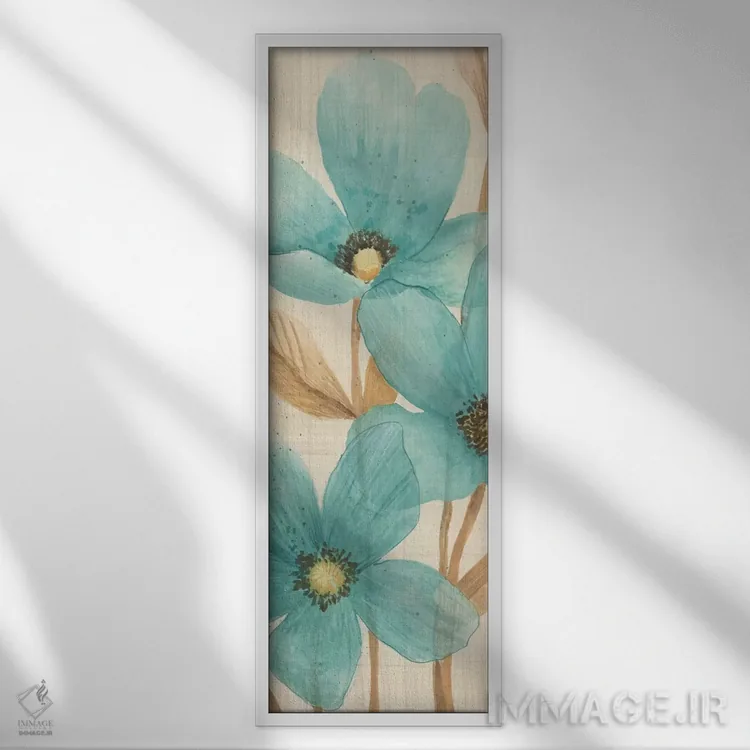 تابلو دکوراتیو گل های آبی ۲ اثر ماژا - نمای قابدار سفید