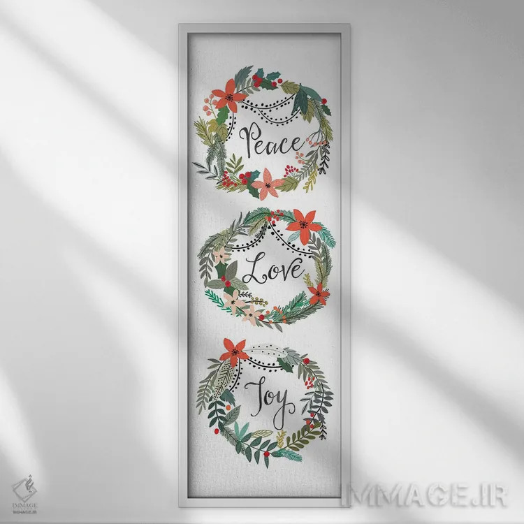 تابلو دکوراتیو صلح، عشق، شادی اثر میا چارو - نمای قابدار سفید