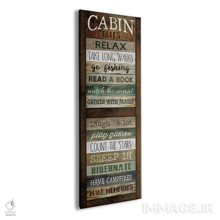 تابلو دکوراتیو قوانین کلبه اثر مارلا ری - نمای پرسپکتیو محصول