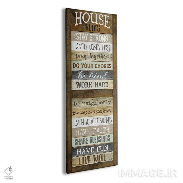 تابلو دکوراتیو قوانین خانه اثر مارلا ری - نمای پرسپکتیو محصول
