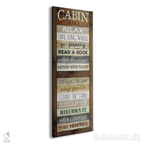 تابلو دکوراتیو قوانین کلبه اثر مارلا ری - نمای پرسپکتیو محصول
