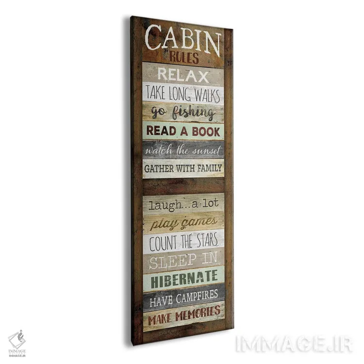 تابلو دکوراتیو قوانین کلبه اثر مارلا ری - نمای پرسپکتیو محصول