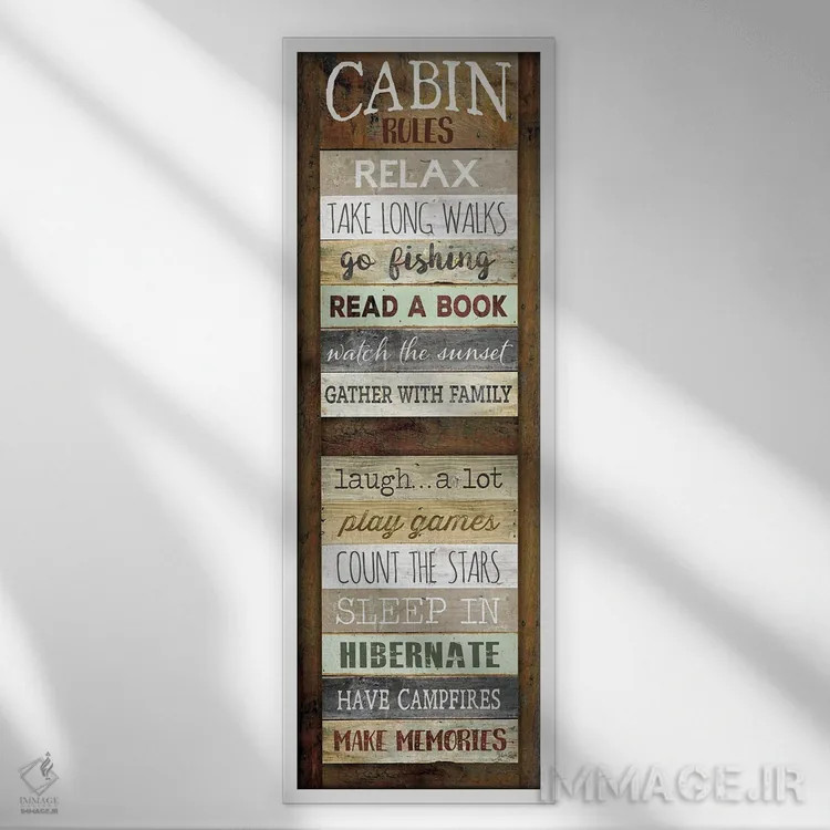 تابلو دکوراتیو قوانین کلبه اثر مارلا ری - نمای قابدار سفید