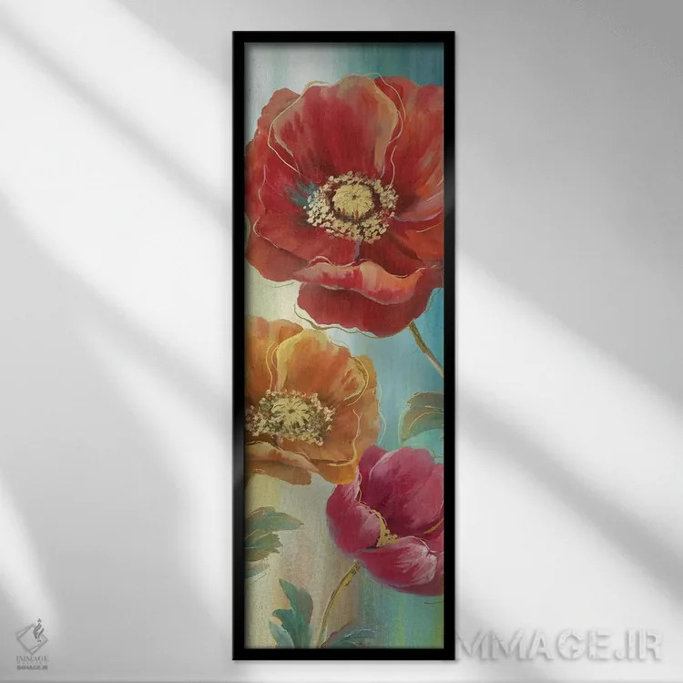 تابلو دکوراتیو پانل شقایق قرمز دو اثر نان - نمای قابدار مشکی