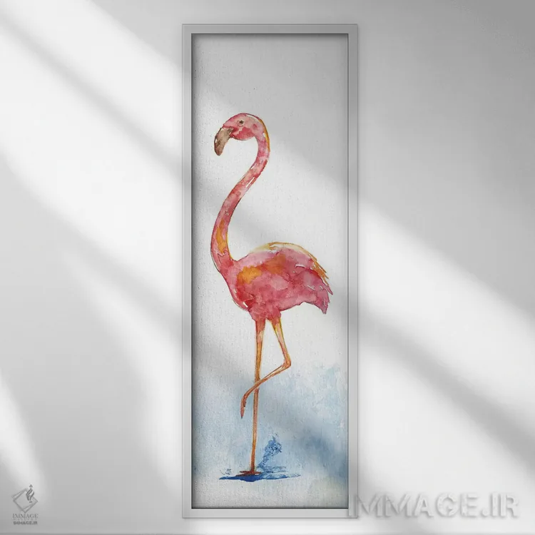 تابلو دکوراتیو آب پاشی فلامینگو II اثر نان - نمای قابدار سفید