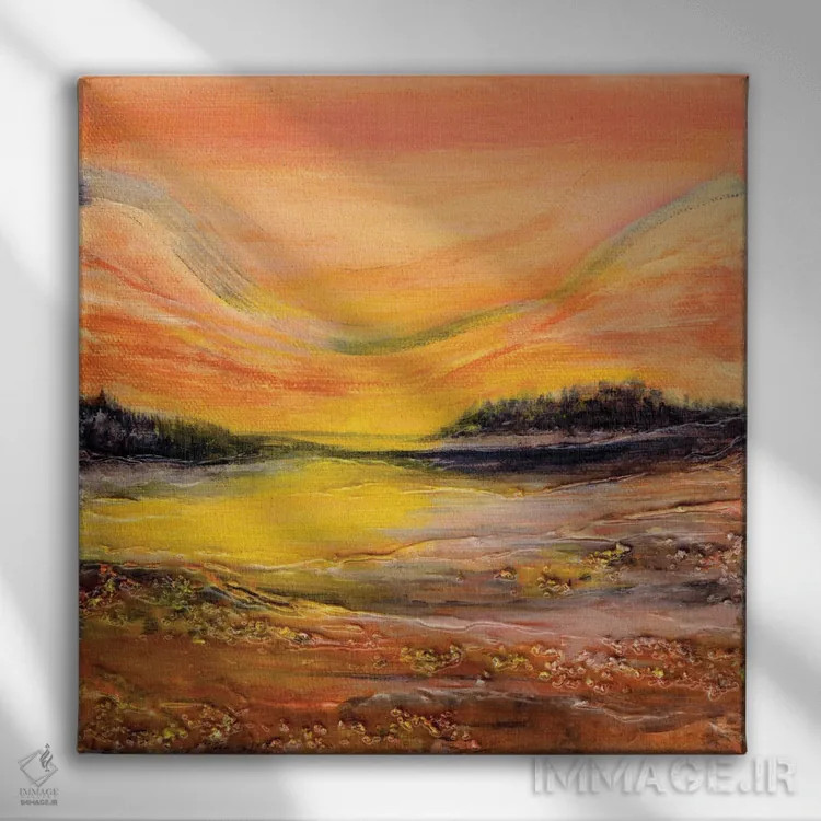 تابلو انتزاعی درخشش غروب یک اثر جولیا دی سانو - نمای روبهرو روی دیوار