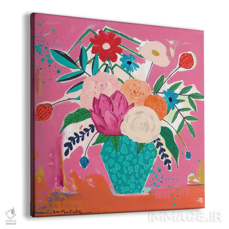 تابلو دکوراتیو گلدان چیتای سبزآبی اثر جنیفر مک کالی - نمای پرسپکتیو محصول