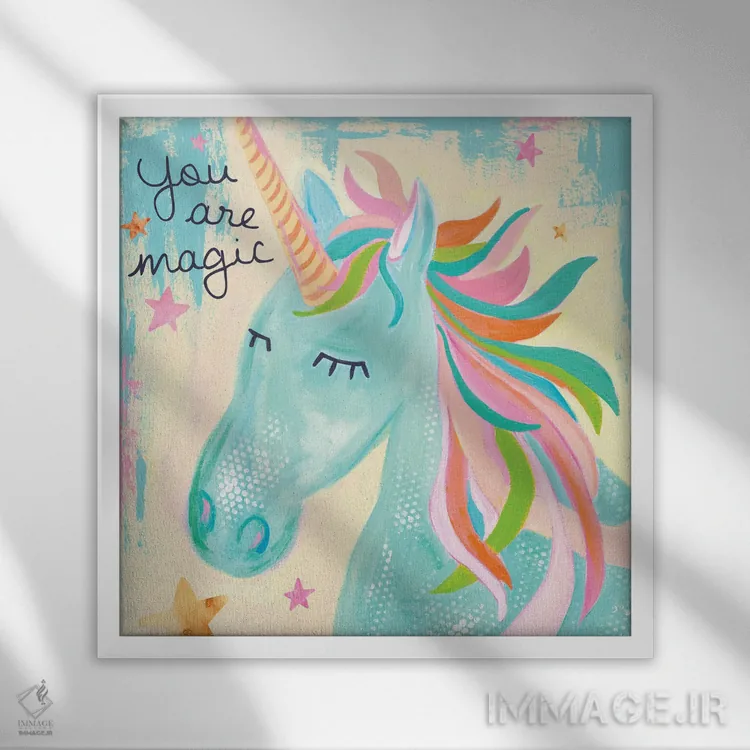 تابلو دکوراتیو تو اسب شاخدار جادویی هستی اثر جنیفر مک کالی - نمای قابدار سفید