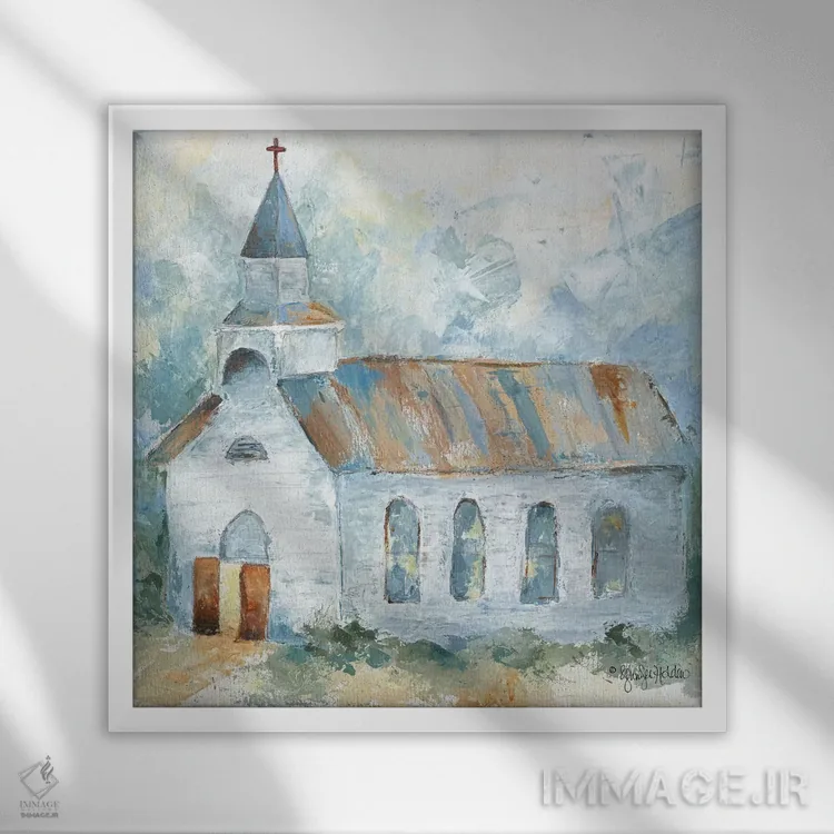 تابلو مدرن نزدیک صلیب اثر جنیفر هولدن - نمای قابدار سفید